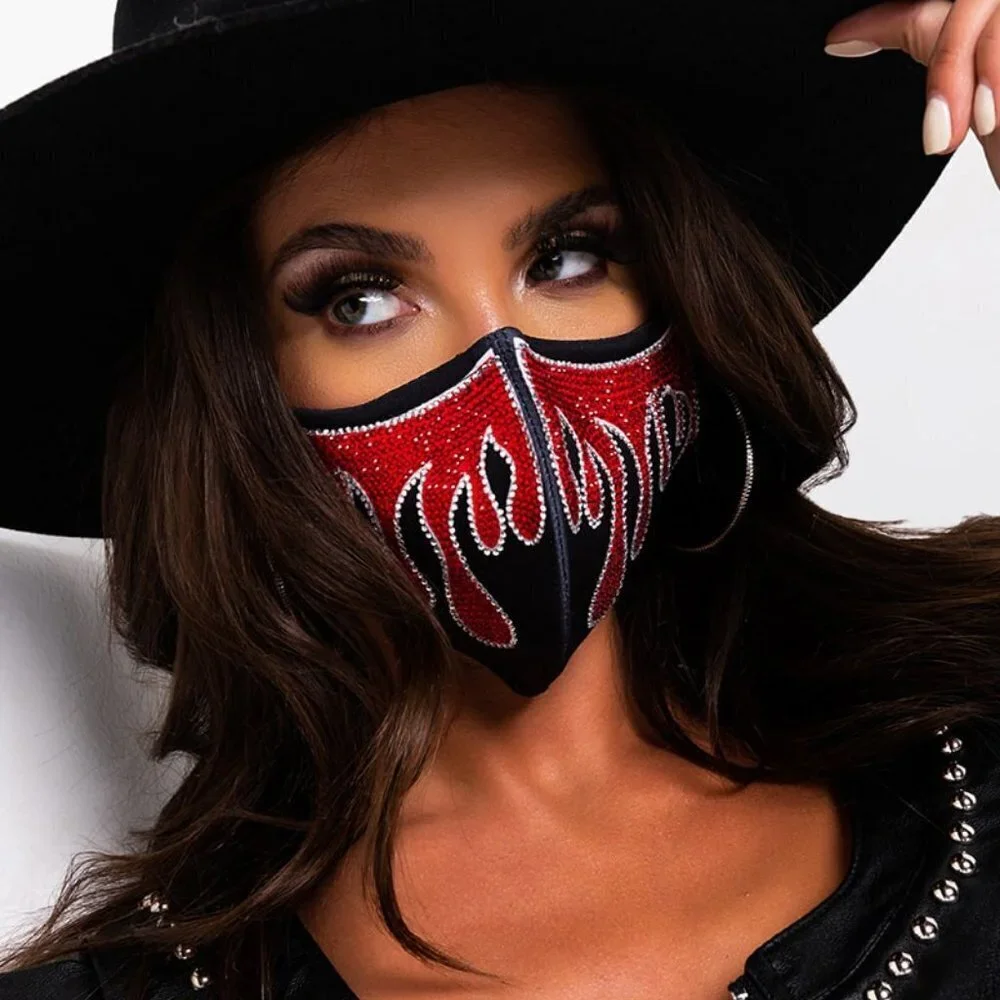 DRIPPING RHINESTONE FASHION FACE COVER